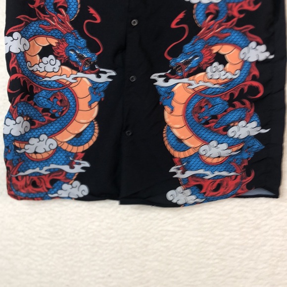 Boohoo Man Mens Black Dragon Short Sleeve Button Down Shirt SIZE LARGE - Picture 7 of 8